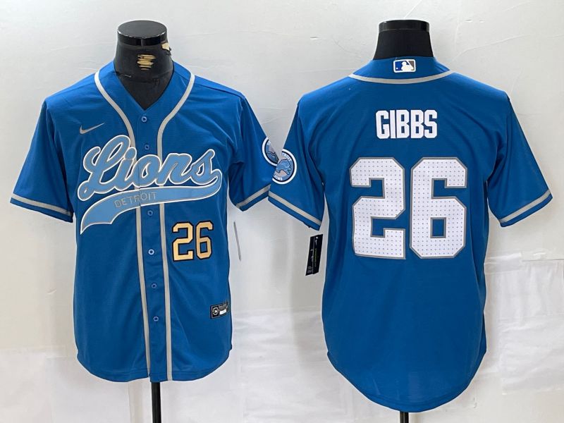 Men Detroit Lions 26 Gibbs Blue Joint Name 2024 Nike Limited NFL Jersey style 2